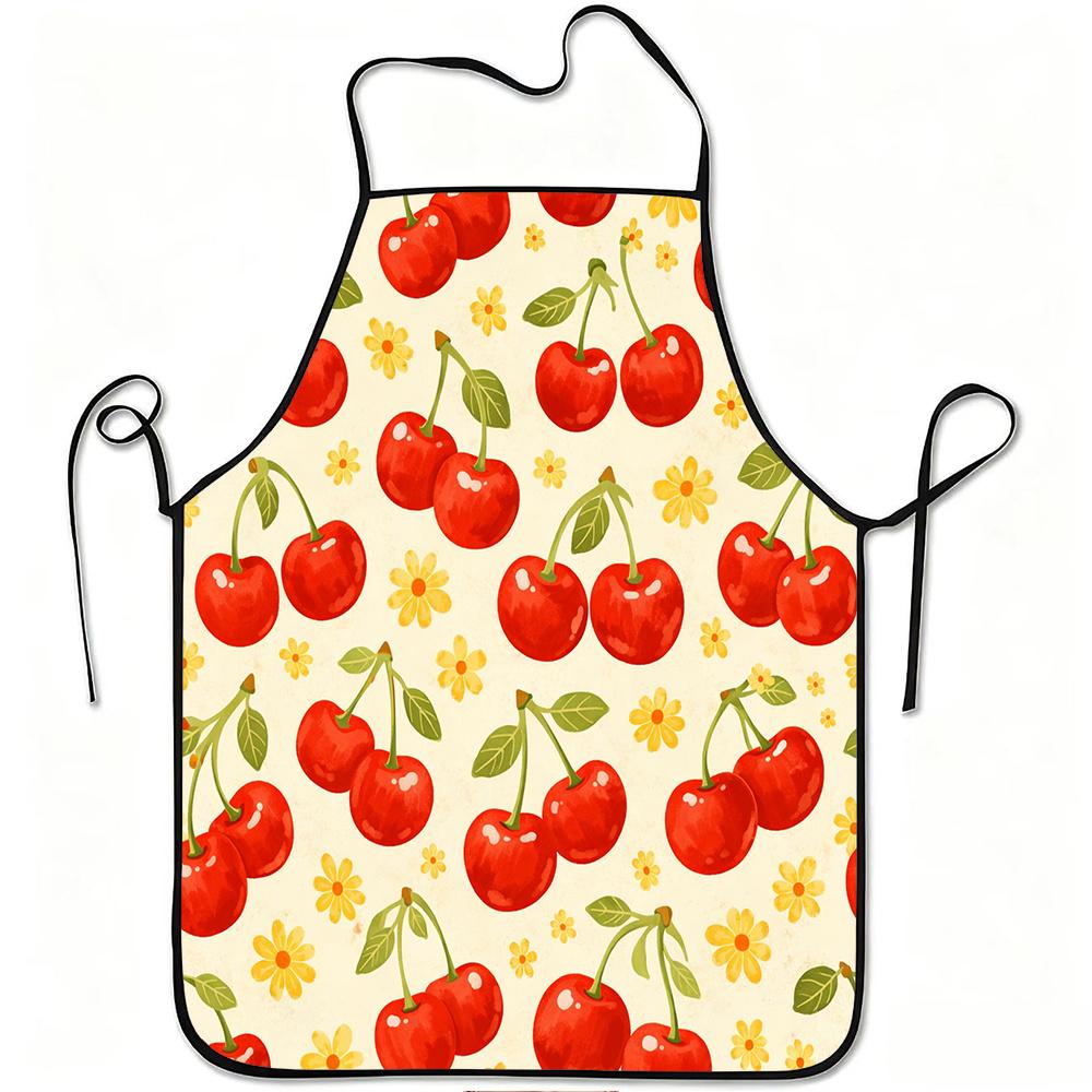 1pc Cherry Floral Pattern Print Apron, Durable And Easy to Clean, Adjustable Waistband, Polyester Material, for Kitchen Cooking, Gardening, Orchard Pi