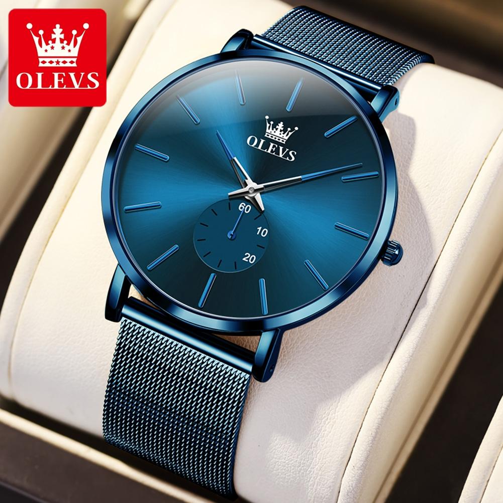 OLEVS 9954 Minimalist Quartz Watches for Men Ultra Thin 7.5mm Original Mesh Steel Strap Waterproof Chronograph Man Watch