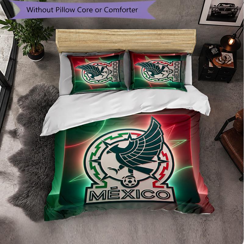 Mexico footbal Pattern 3 Pieces Bedding Set Soft Microfiber Duvet Cover with Pillow Cases for Bedroom