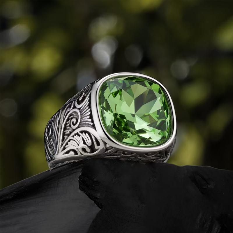 Retro European American Style Men'S Stainless Steel Ring, Fashionable Simple Creative Design, Synthetic Faux Gemstone,