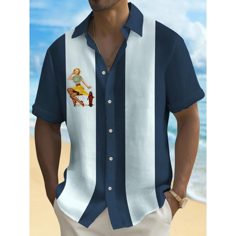 Летняя мужская рубашка с ретро-градиентной текстурой и 3D-принтом, однобортная рубашка с короткими рукавами, гавайская рубашка