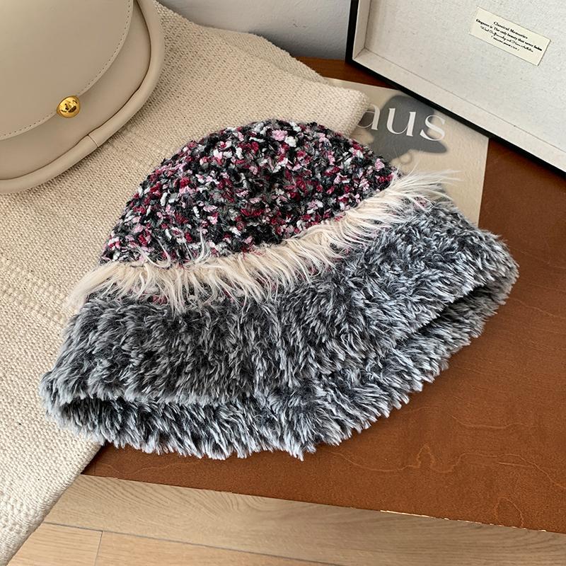 Autumn and Winter New Plush Warm Fisherman Hat Children Color Matching Basin Hat Outdoor Travel Show Face Bucket Hat Tide