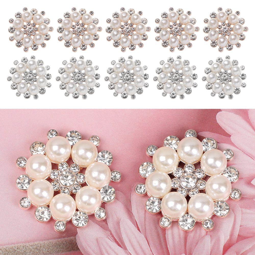 5Pcs Fashion Hairpin Bag Sewing Buttons Crystal Glass Stone Rhinestone Buttons Pearl Flower Buttons