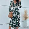 Women's Fashion Summer Spring Floral Print Long Sleeve V-Neck Casual Dresses