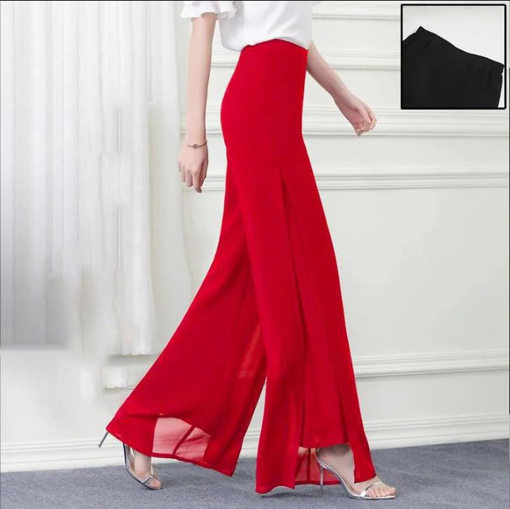 Летние шифоновые брюки-кюлоты с высокой талией, юбка из марли, свободные прямые брюки Shuai Ku с разрезом, широкие брюки для женщин