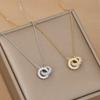 Exquisite Zircon Double Circle Interlock Pendant Gold Necklace For Women Simple Design Sense Charm Party Wedding Jewelry N201