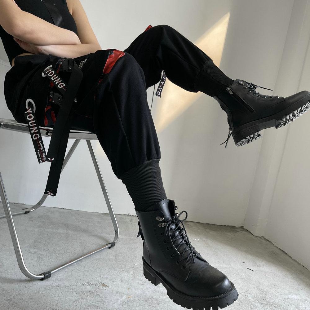 Женские повседневные брюки в корейском стиле Streetwear Ленты Джоггеры Длина до щиколотки Свободные Hip Hop Карго