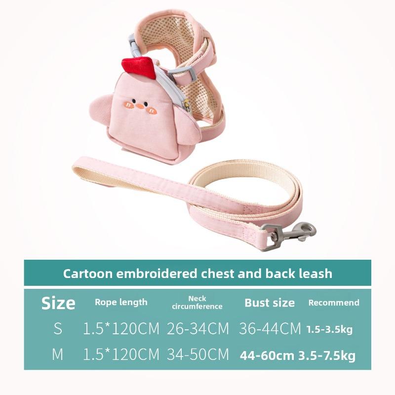 Cat Leash, Anti-escape Cartoon Embroidered Backpack, Chest and Shoulder Strap, Adjustable Cat Leash for Pets