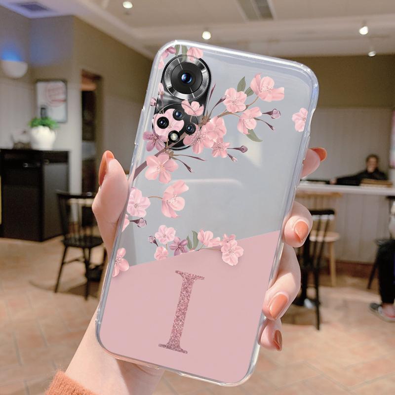Милый чехол с буквами для Honor 50 90 400 Lite Pro, чехол для Huawei P20 P30 Pro, чехол, мягкий, цветочный, алфавитный, прозрачный, силиконовый для телефона
