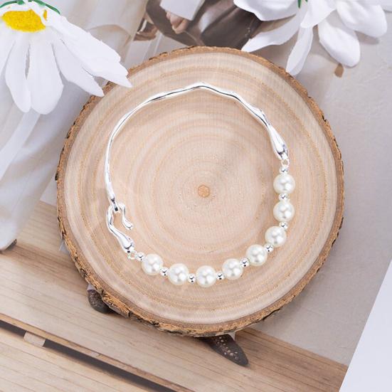 Браслет из бисера для женщин, серебряный браслет-манжета из искусственного жемчуга, ювелирные изделия в подарок