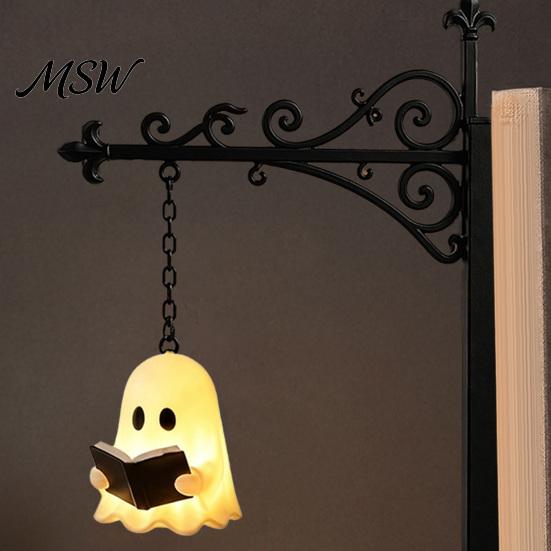 Versatile Hanging Decor Ghost Reading Bookshelf Light, Cute Lamp, Retro Cozy Nook Light Bookends for Halloween Library Study Shape Night