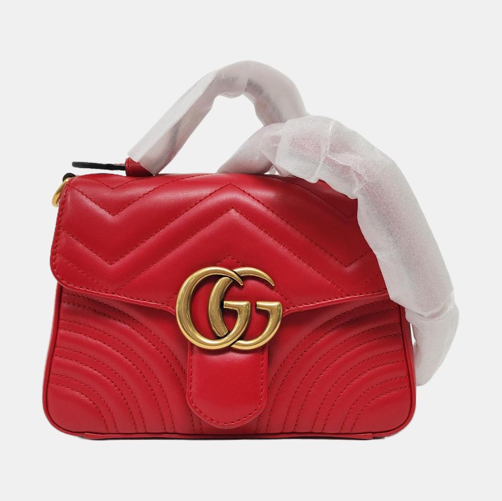 [Pre-Owned] GG Marmont Gold Logo Quilted Leather Messenger Bag Chain Shoulder Crossbody Mini Bag - Very Good #1PN91AT