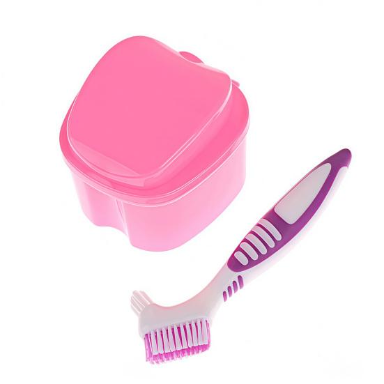 Кейс для зубных протезов с местом для зубной щетки, Коробка-ванночка для зубных протезов с ситечком, Контейнер-держатель для невидимых брекетов, ретейнеров, капп, выравнивателей