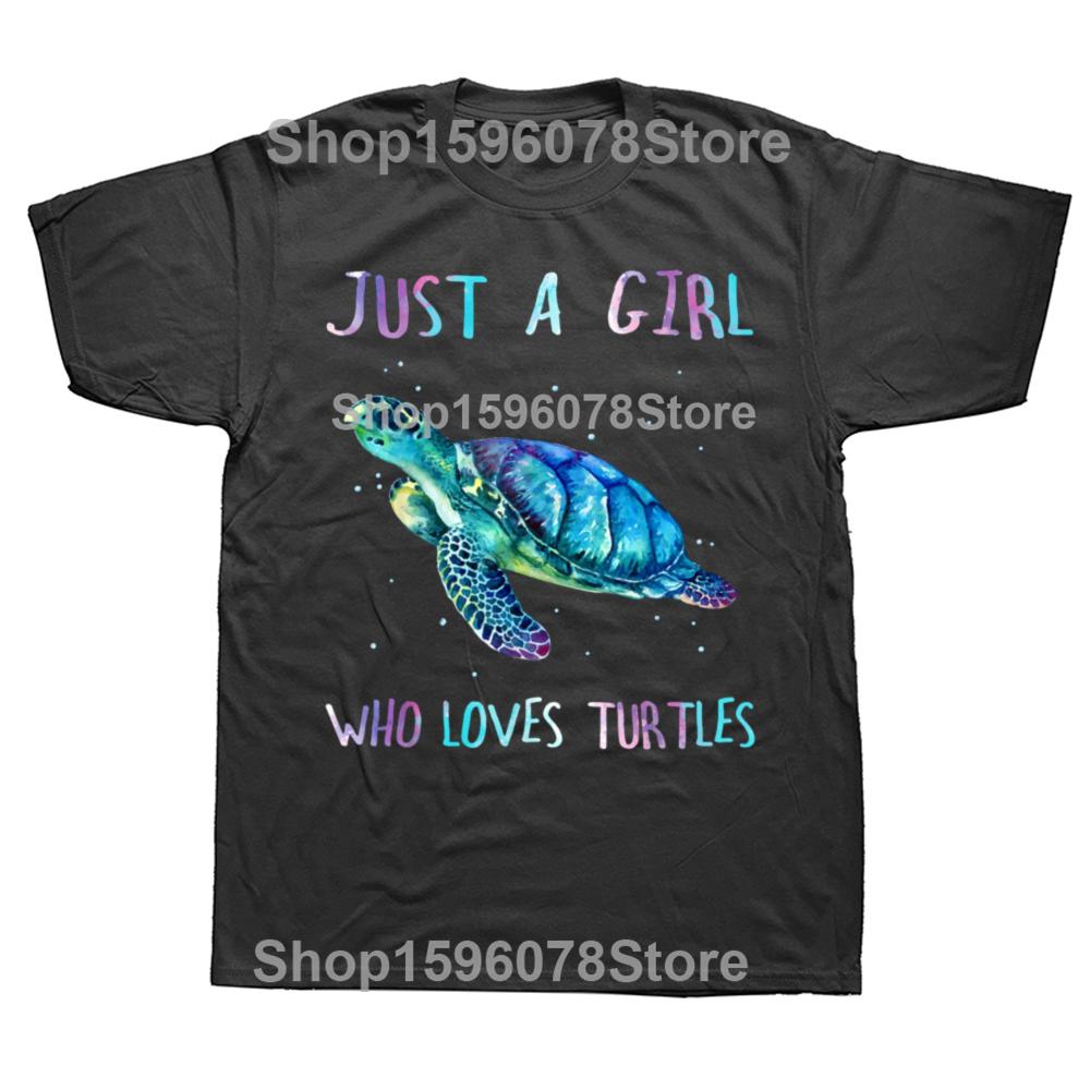 Funny Turtle Watercolor Sea Ocean Just A Girl Who Loves Turtles T-shirts Men Casual Tshirt 100% Cotton Loose Oversized T Shirt