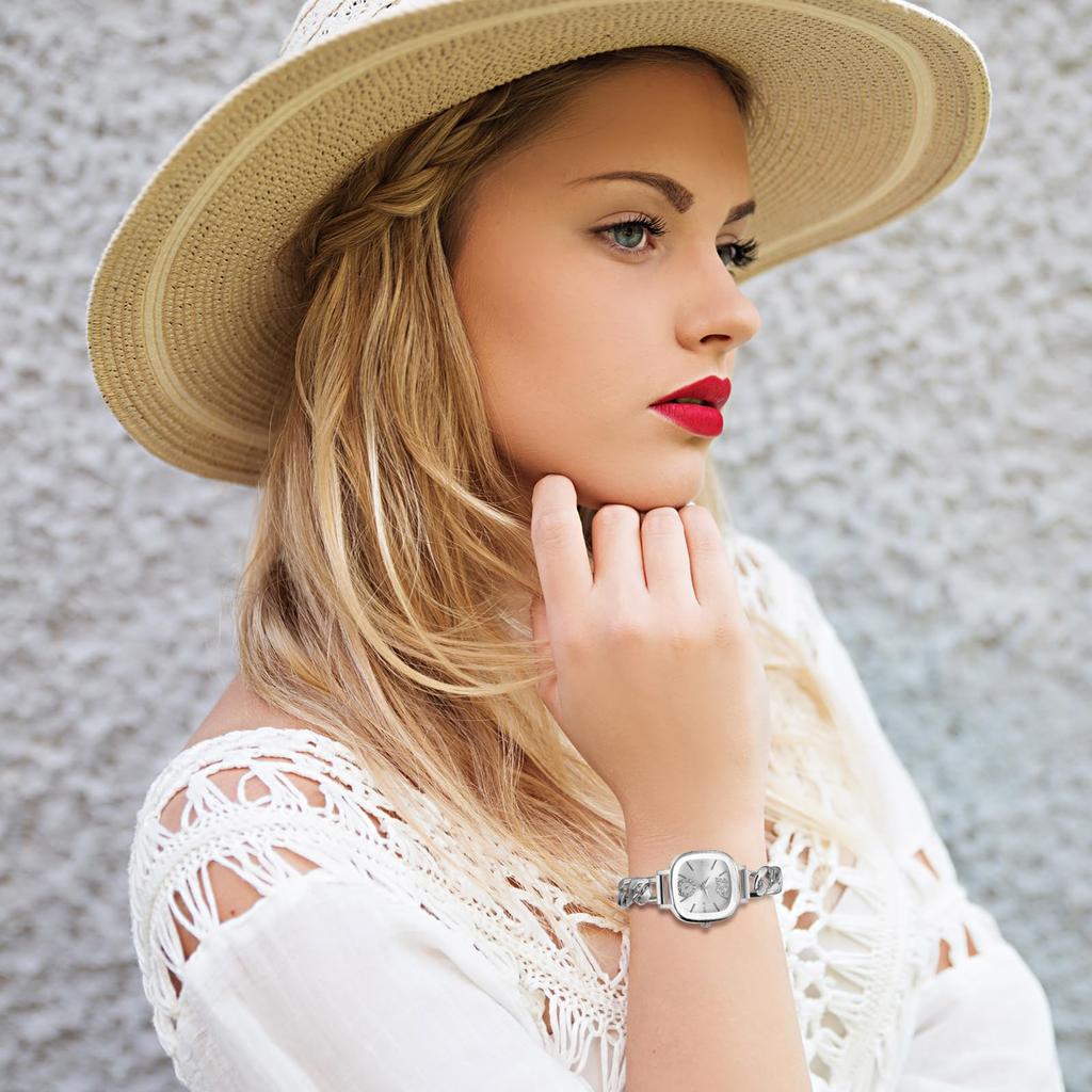 Квадратные милые серебряные аналоговые регулируемые кварцевые модные часы подарок на день для нее женские часы дисплей, водонепроницаемые, длина, часы, - день рождения, годовщина,