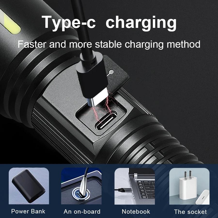 80000LM Мощный светодиодный фонарик USB перезаряжаемый мощный фонарик с дальним зумом фонарик для рыбалки на открытом воздухе