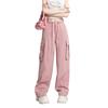 Women Casual Cargo Pants Drawstring Wide Leg Solid High Waist Streetwear Overalls Lightweight Loose Trousers for Daily Club Outdoor Jogging