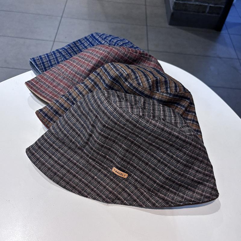New retro plaid bucket hat autumn and winter face small fashion versatile basin hat British style sunshade sunscreen hat
