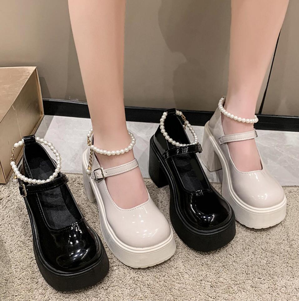 Fashion Fashion Chunky Platform High Heels Women's Shoes Loafers 2024Autumn Height Increasing Mary Jane Shoes Lolita Uniform Leather Sho