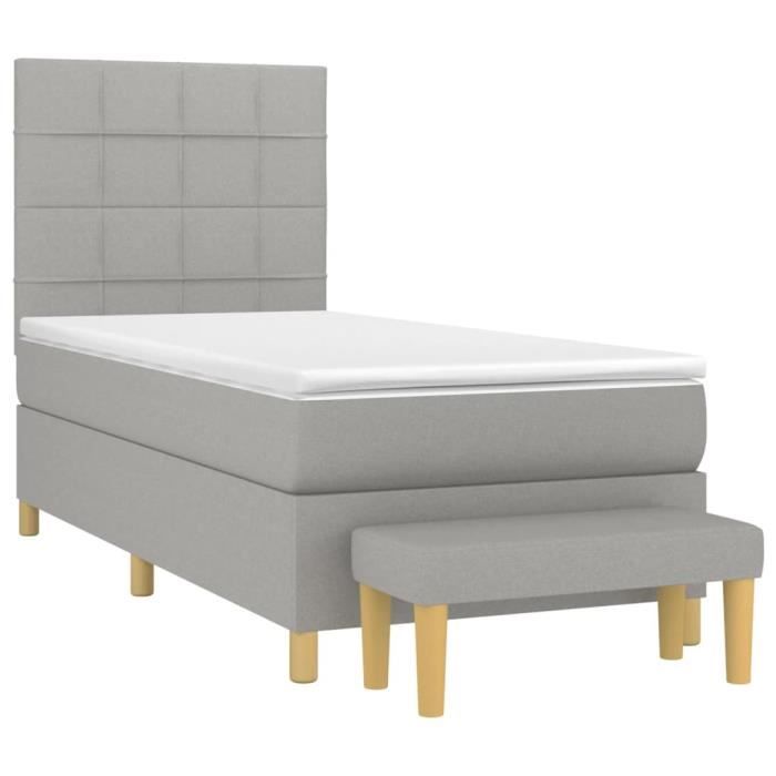 3137133 vidaXL Divan Bed with Mattress Light Grey 100x200cm Fabric