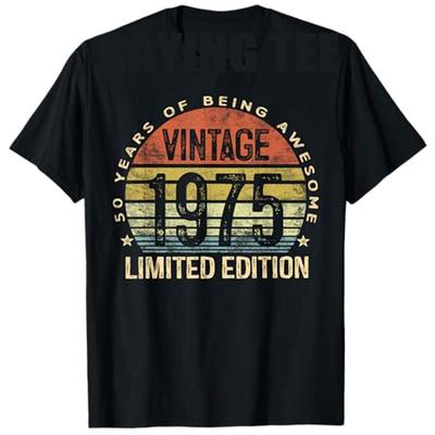Винтажная 1975 года Ограниченная серия Подарки на 50 лет Футболка на 50-й День Рождения Женская Мужская Модная Классная Надпись Футболка Мама Папа Подарок на День Рождения