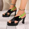 Женские босоножки на высоком каблуке с перекрестным ремешком, новые летние черные туфли для вечеринок на каблуке с крючками, женские модные сандалии на платформе с пряжкой и ремешком