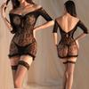 New Women's Sexy Midnight Bag Hip Skirt Pajamas Bodysuits with Light Bow Hollow DecorationIllusion mesh Mesh Uniform