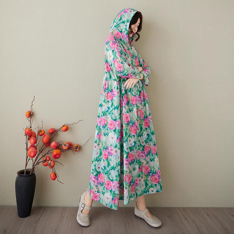 DIMANAF 2025 Плюс Размер Летнее Платье-Шляпа Женское Повседневное Винтажное Длинное Платье Свободное Цветочное Печать Льняное Платье Макси