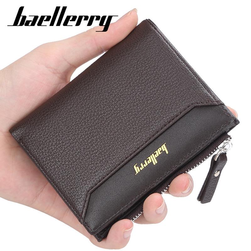 Baellerry Мужской Модный Кошелек Короткий Бумажник На Молнии Кошелек для Монет Искусственная Кожа Бифолд Многослотовый Держатель для Карт