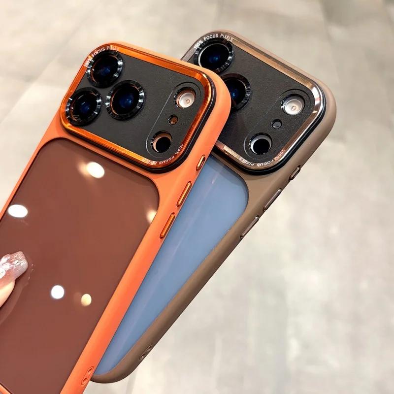 Роскошный прозрачный оранжевый чехол для телефона для iPhone 17 16 Pro Max 17 Pro 16 Металлическая линза Ударопрочный Жесткий акриловый бампер Прозрачная крышка