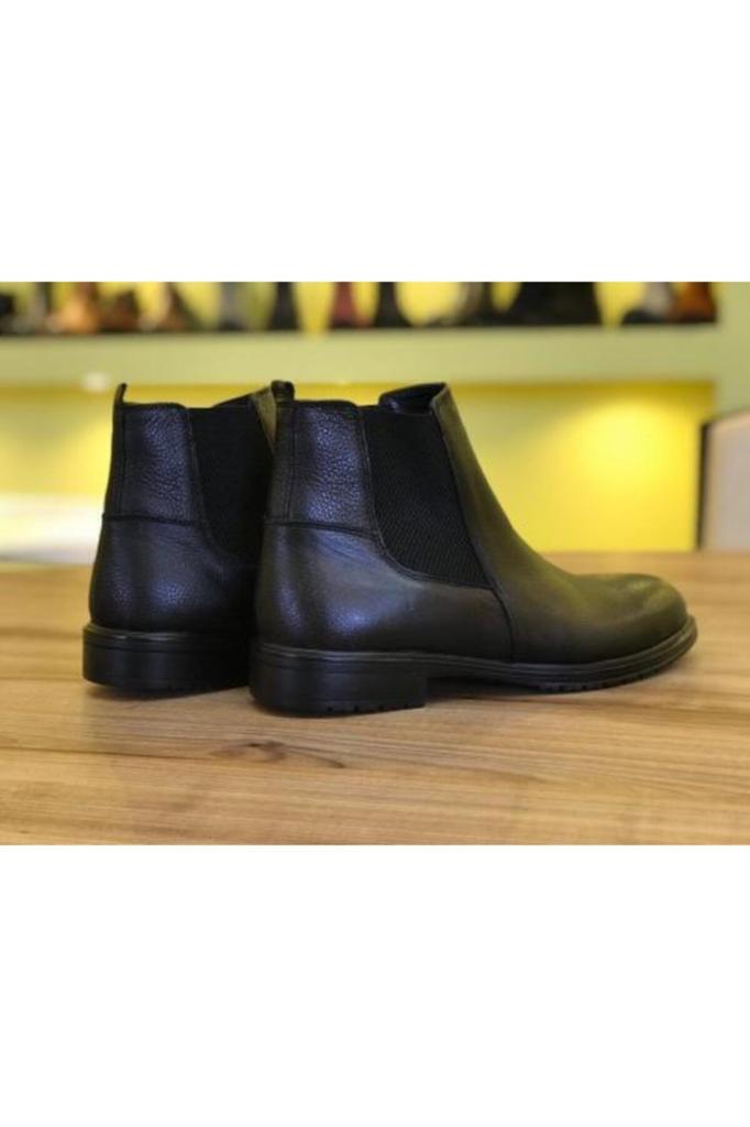 Men's Fashion Genuine Leather Thin Heeled Booties Black Chelsea Casual Winter Boots Shoes