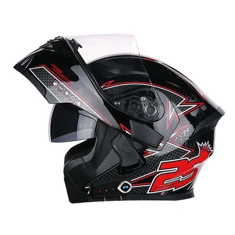 NEW Bluetooth Helmet Flip Up Visor Dual Lens Casco Moto Cool Motorcycle Helmet Full Face Casco Black Motorbike Helmets Modular