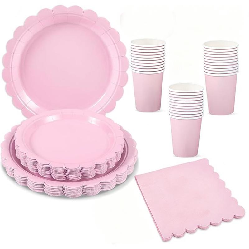 Birthday Party Tableware Set Pink Purple Disposable Paper Plates Napkins Cups Party Decor Wedding Baby Shower Party Supplies