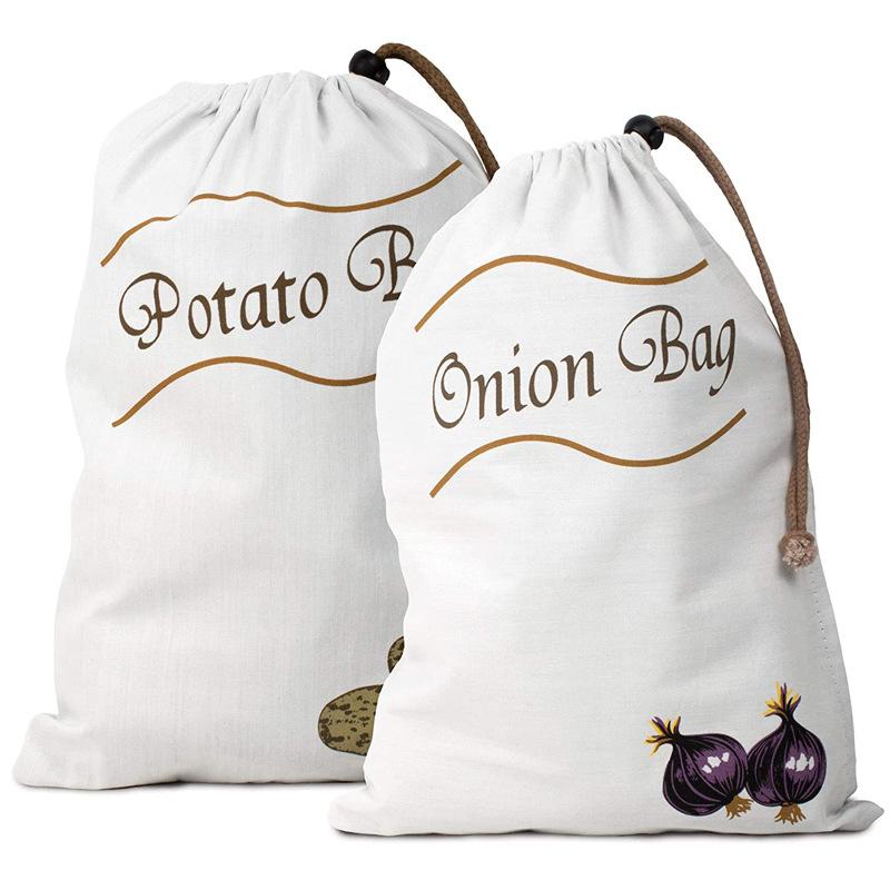 Potato Onion Storage Bag Keep Fresh Vegetable Fruit Organizer Drawstring Canvas Bags Reusable Sacks Holds Keeper Large Capacity