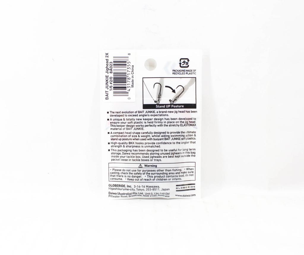 Daiwa Jig Head Bait Junkie 1/6 Oz 5 Per Pack Hook Size 2/0 (3558)
