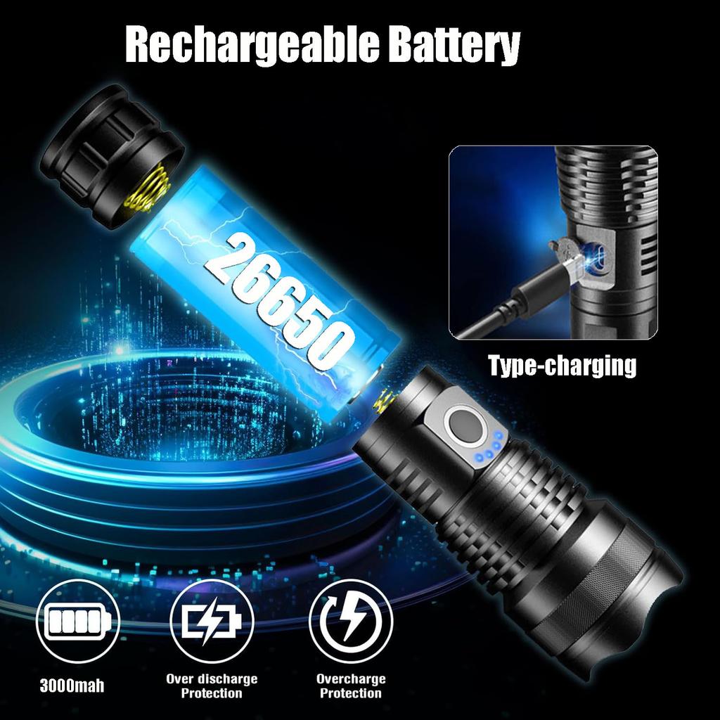Powerful Led Flashlight All Aluminum Alloy Rechargeable Tactical Torch Light with18650 Battery Outdoor Camping Hiking Lantern