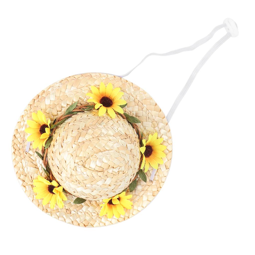 Pet Sombrero Hat Mini Straw Hat Pets Birthday Party Hats with Flowers for Small and Medium Dogs CatsYellow Flowers S