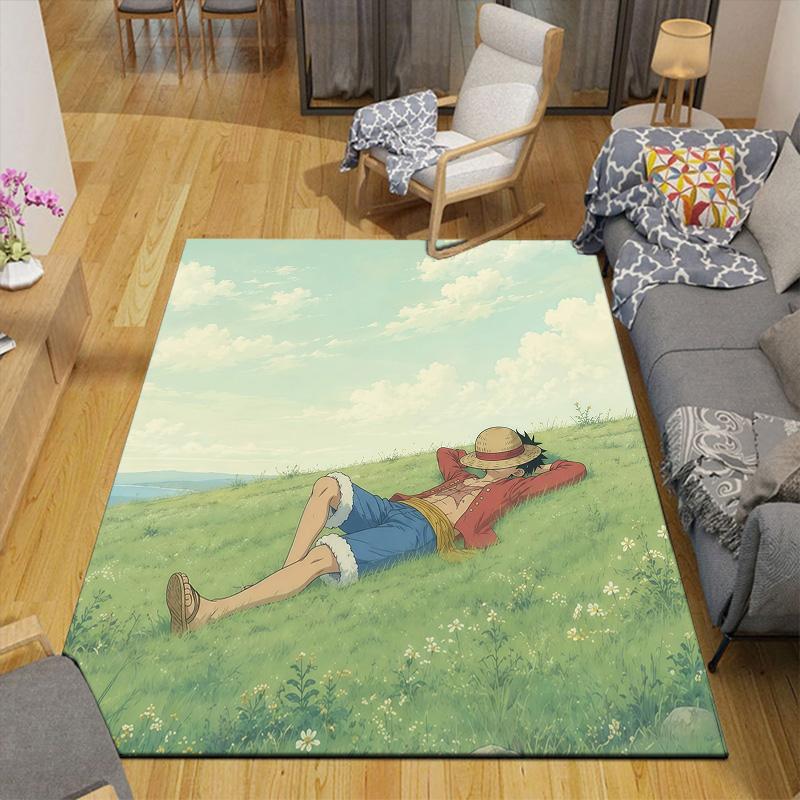 One Piece2 Flannel Pattern Square Carpet,Area Rug,Carpet Rug for Living Room Bedroom Sofa Playroom Decor,Non-slip Floor Mat