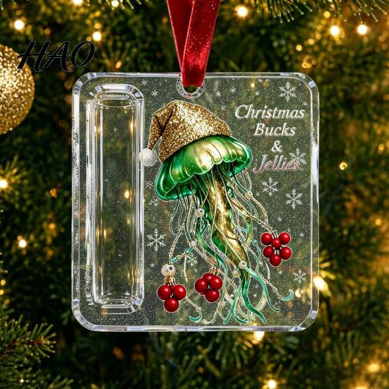Christmas Decorative Cash Holder Acrylic Money Ornament, Xmas Holiday with Slot, Tree Hanging Gift Decoration Ornament