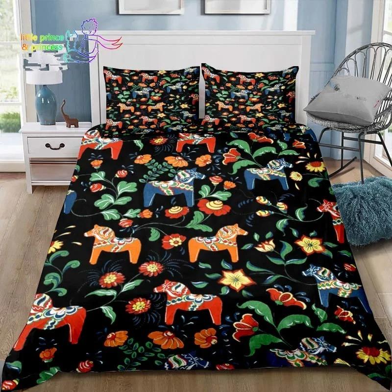 Cowboy Horse Pattern Comfortable Duvet Quilt Cover Pillowcase Bedding Set Children Bedroom Decoration Home Textile