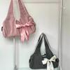 Сумка-тоут Harajuku большой емкости для женщин Fairycore Aesthetic Bow Chic Grey Handbag Женская винтажная симпатичная сумка через плечо