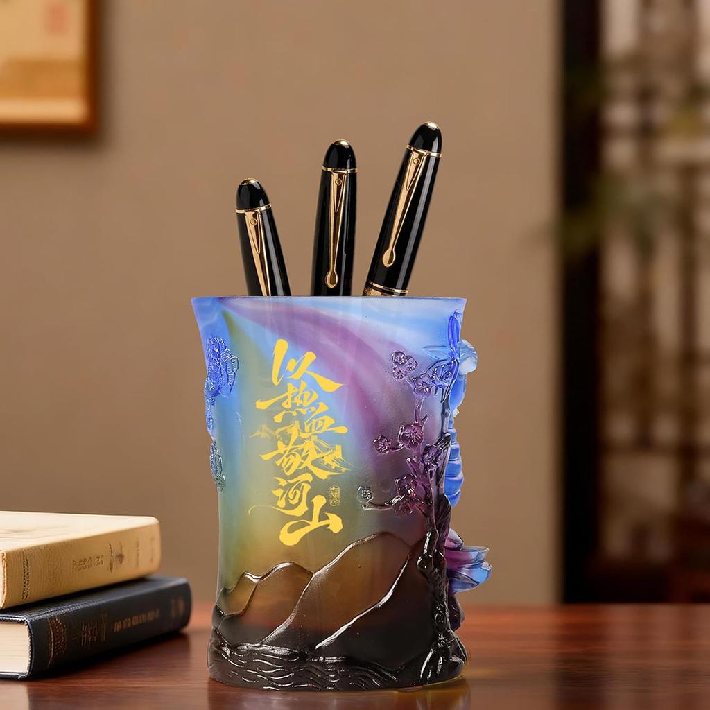 Aris & Juno Liuli Handmade Glazed Ox Pen Holder, Soaring Success Desk Organizer, Chinese Zodiac Office Home Decoration, Feng Shui Career Achievement