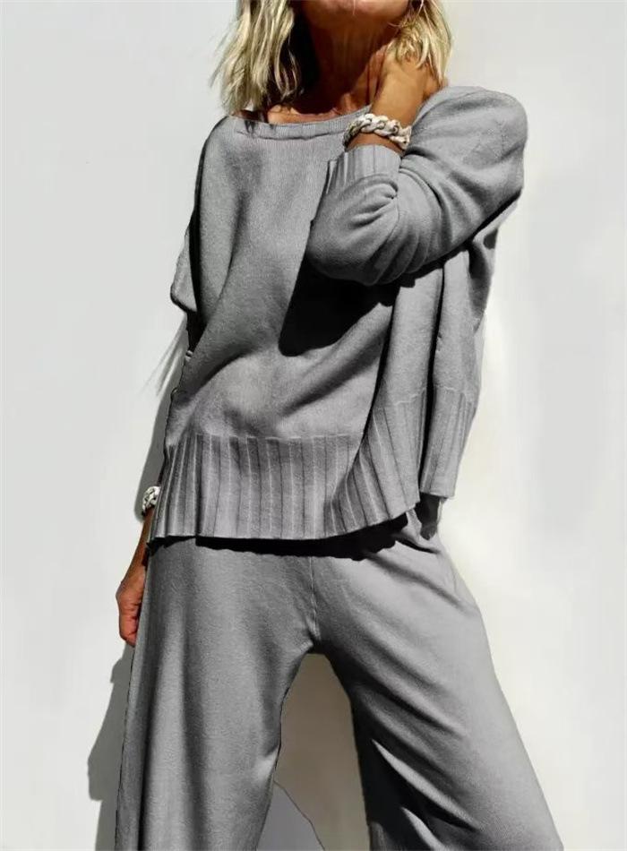 Spring 2025 Elegant Knit Wide-Leg Pants & Sweater Set - Casual Two-Piece Ensemble