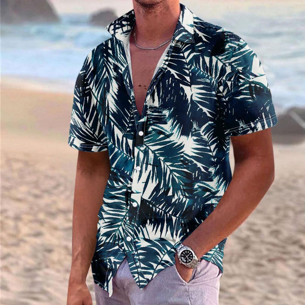 Men'S Casual Loose Fitting Short Sleeved Shirt Fashionable Lapel Shirt Top