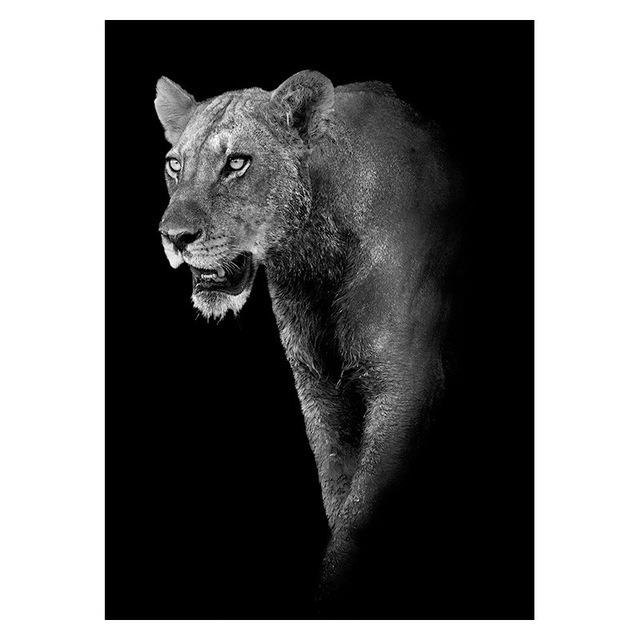 Animal-Themed Giraffe, Zebra, Lion, Elephant, Horse Prints & Poster, Black and White Canvas Art Wall Decorative Picture