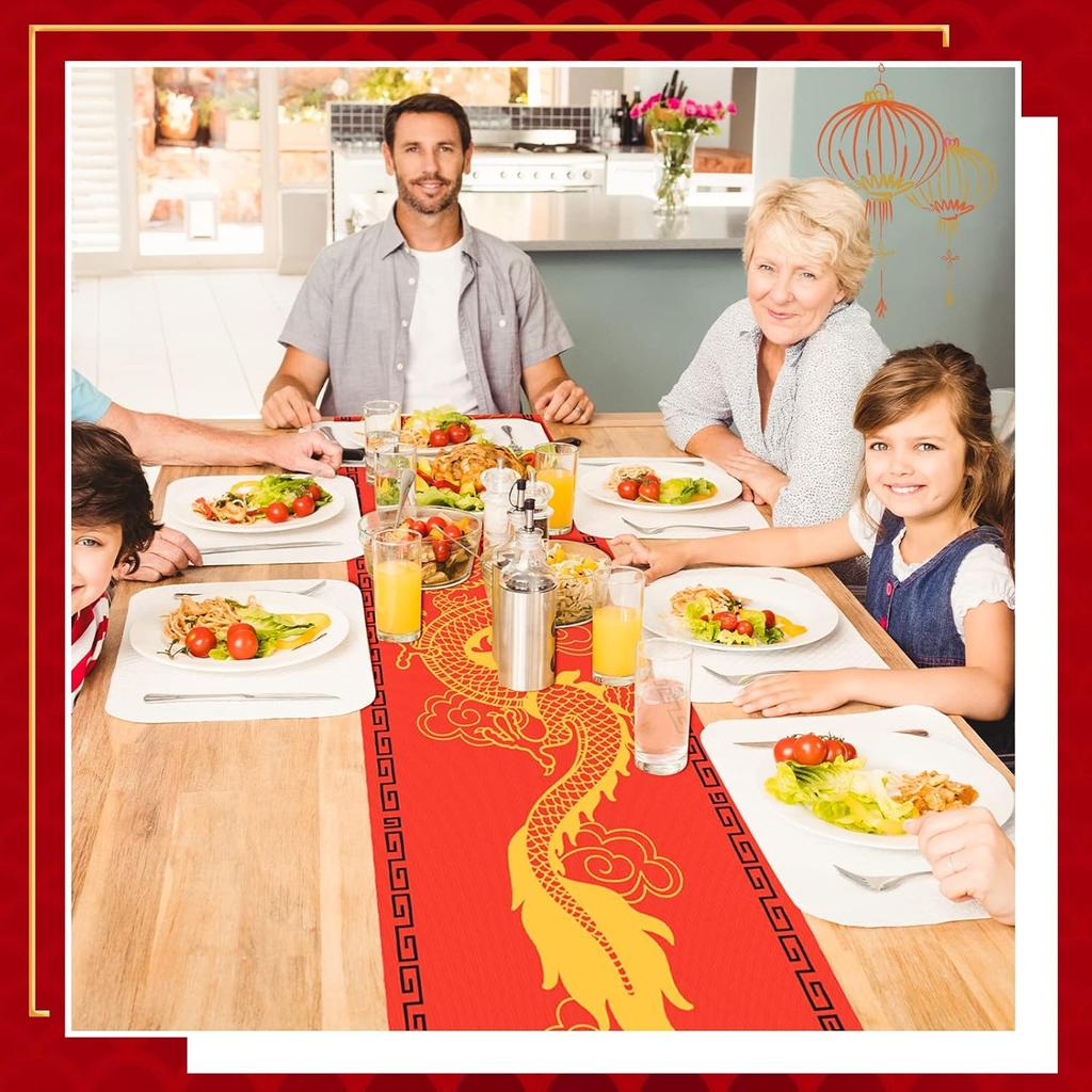 Chinese Dragon Printed Table Runner 11 Inch x 5.9 ft Asian Table Runner Chinese Party Decorations for Spring Festival Party Supplies Kitchen Dining