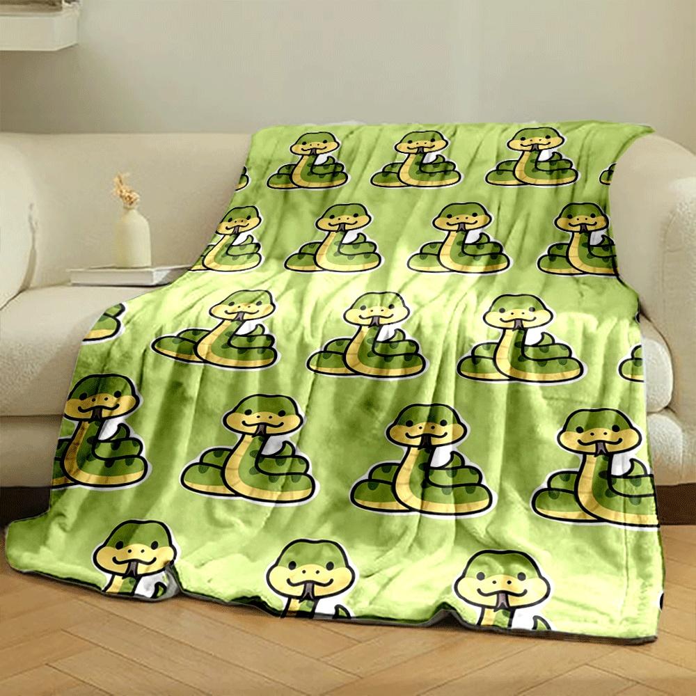 Repeating cartoon green snakes on a light green background. for all seasons blanket lunch break throw gift