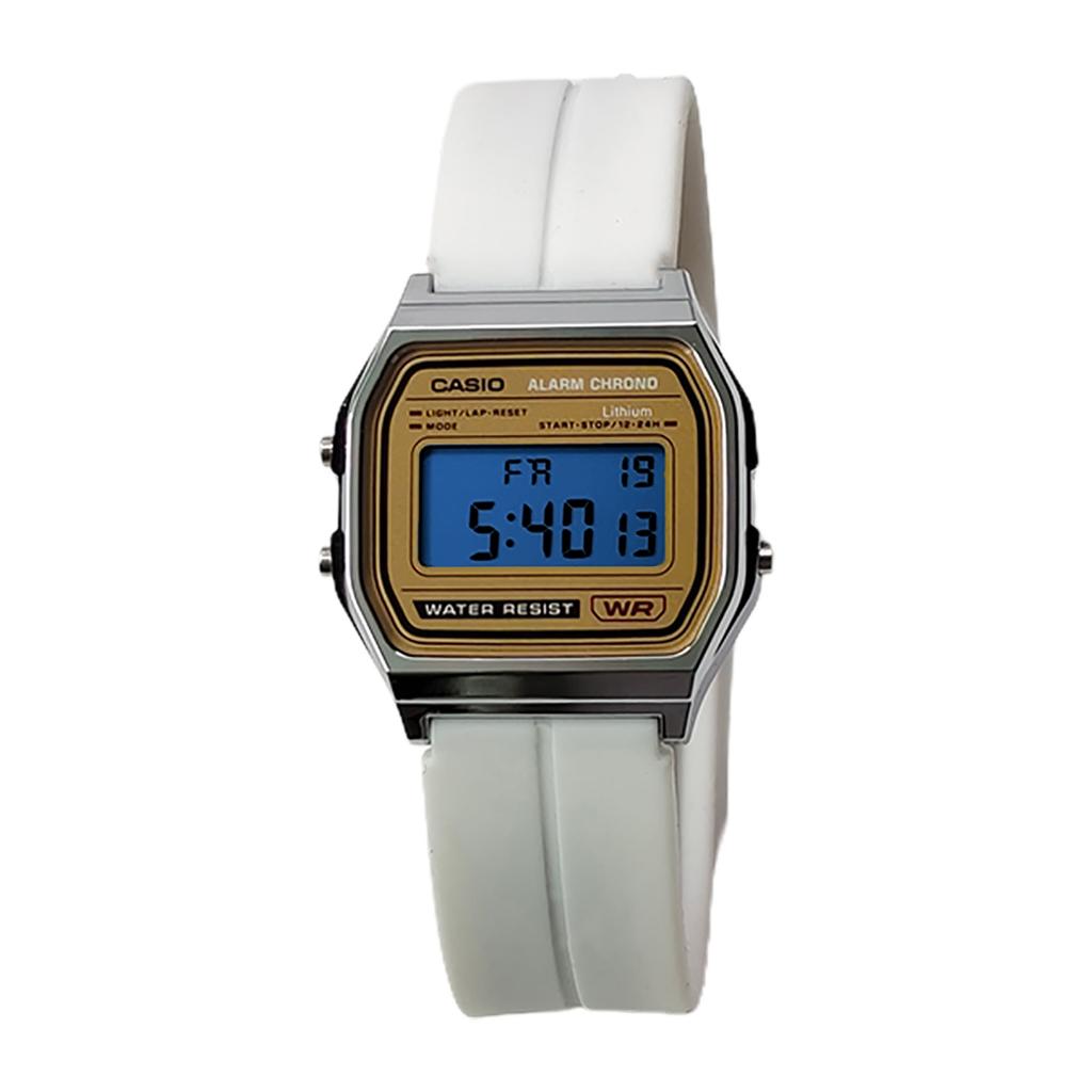 Casio Часы из Специальной Коллекции с Электронным Механизмом и Силиконовым Ремешком Женские Часы Золотой Циферблат A158WEA-9