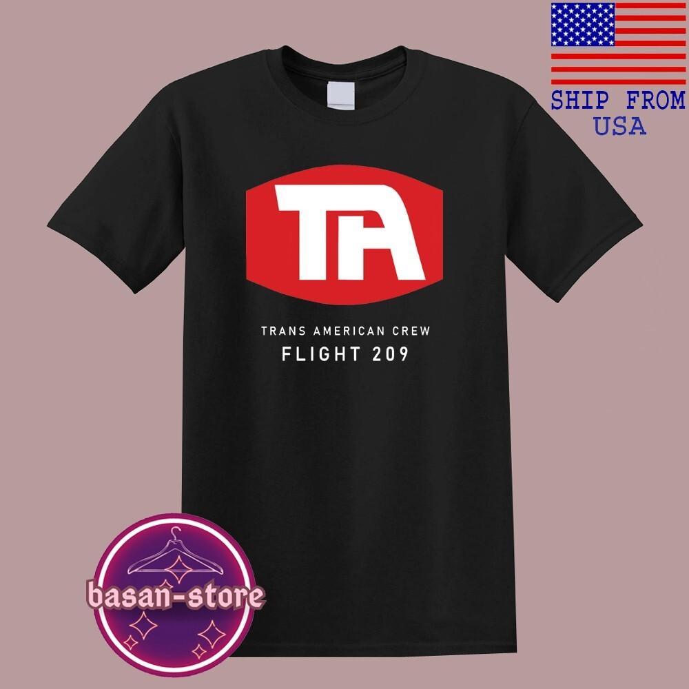 Airplane Trans American Crew Flight 209 Men#039;s Black Size S5XL Unisex T-Shirt