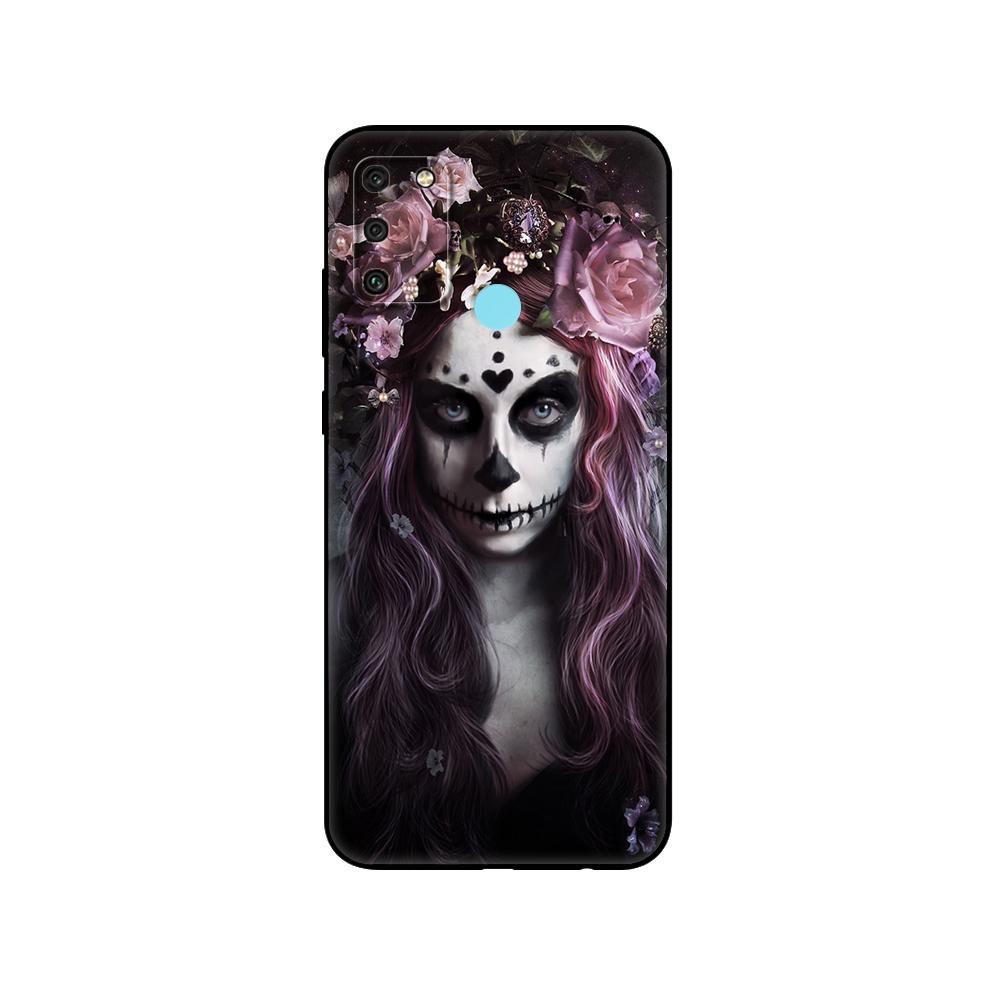 Black Tpu Case For Huawei Honor 8a 8s Prime 9 Lite Honor 9A 9C 9X Premium 9x Pro 9S Case Catrina Beautiful Rose Girl Skull Art